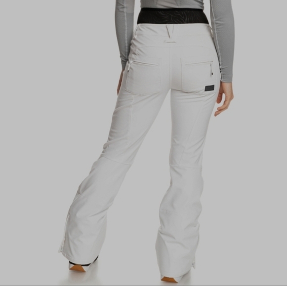 Roxy Rising High Snow Pants, Bright White with Black Band at Waist - Picture 5 of 8